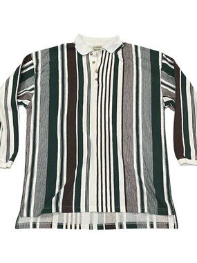 Vintage Joe Wear Mens Striped Long Sleeve Rugby Golf Polo Shirt Sz L Hip Hop